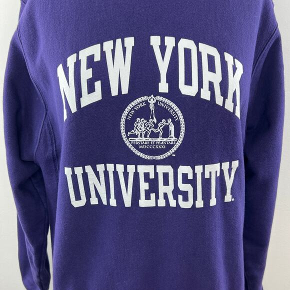 NYU New York University Champion Purple Crewneck Cotton Blend Sweatshirt Size S - Picture 2 of 9